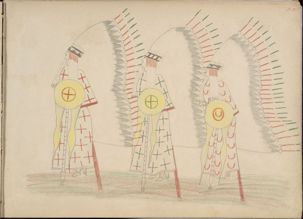 Hoaf-to-ti (Kiowa) and Two Braves Dancing War Dance