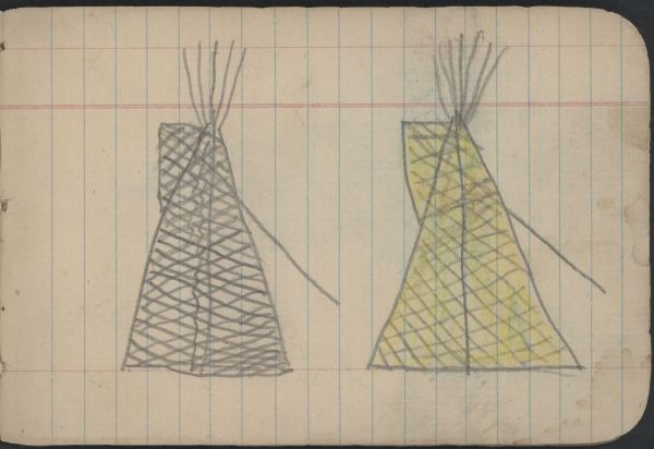 COURTING SCENE: Couple in Courting Blanket before Tipi; CAMP SCENE: Two Tipis 