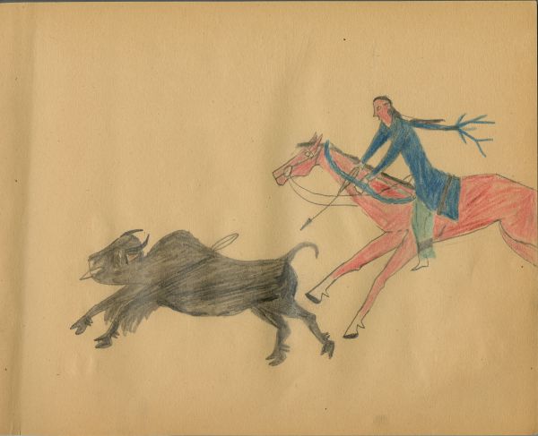 Buffalo hunt on horseback