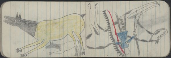 ANIMALS, ELK; WAR, WARRIOR with Saber on Pinto