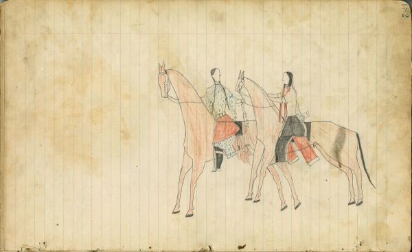 Courting couple on horseback