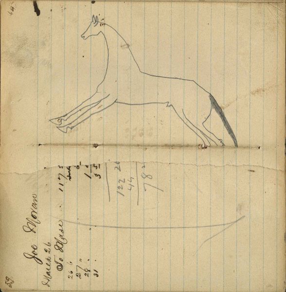 Writing - Joe Moran; Horse outline in pencil