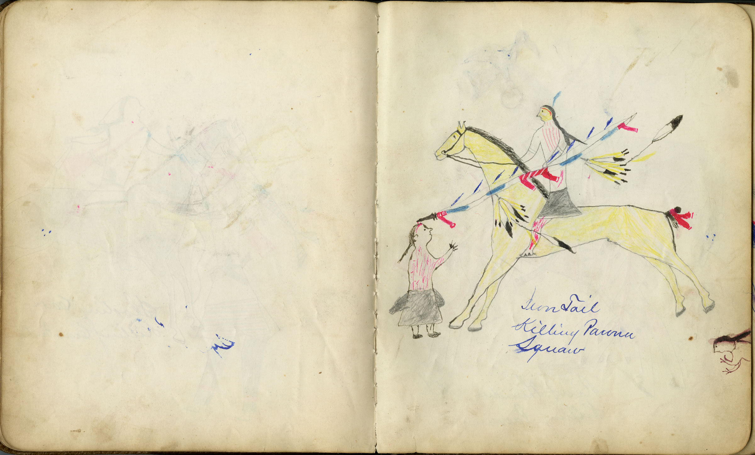 Fales-Freeman Brulé Ledger: Plate 15 Iron Tail Killing Pawnee Squaw