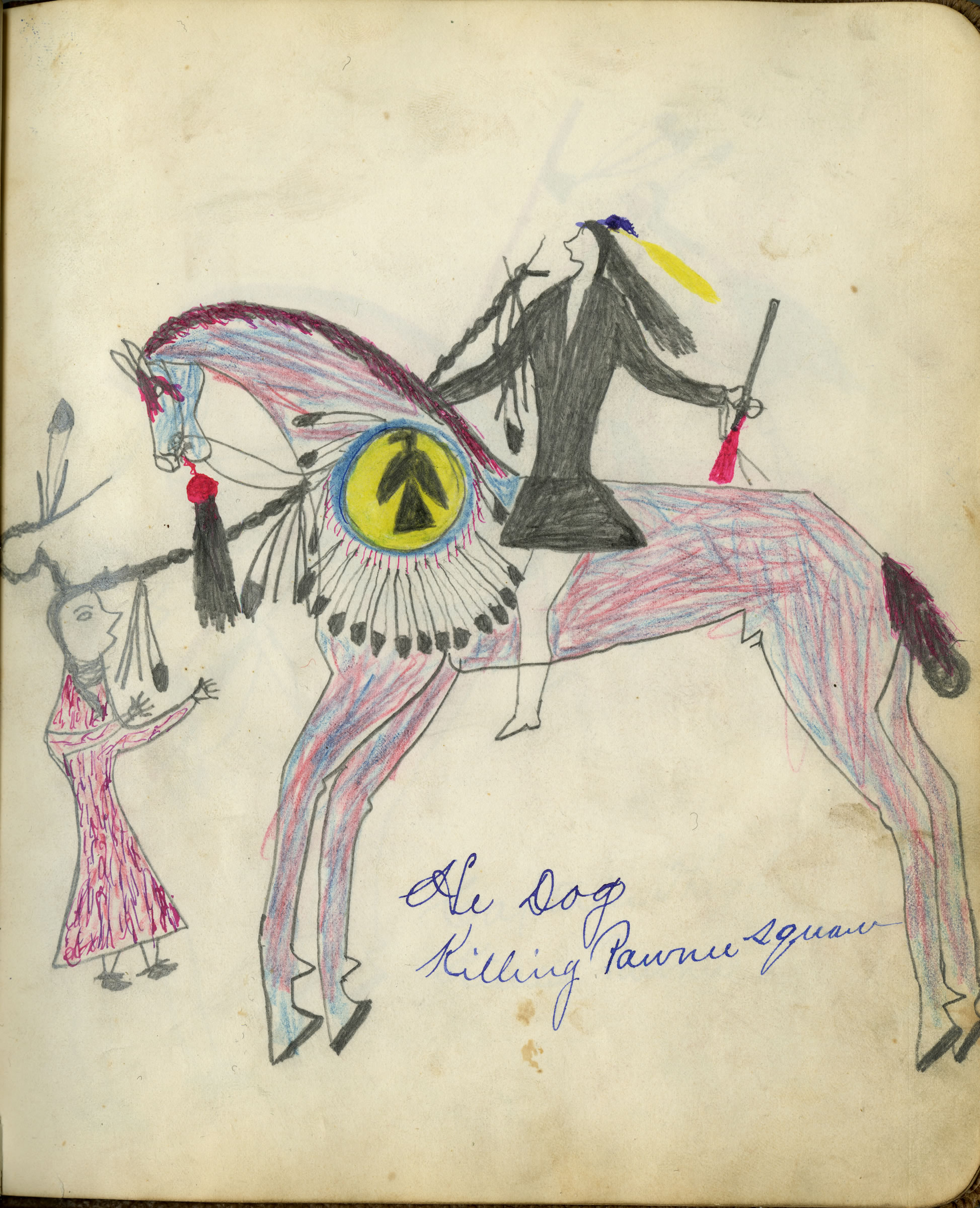 Fales-Freeman Brulé Ledger: Plate 22 He Dog Killing Pawnee Woman