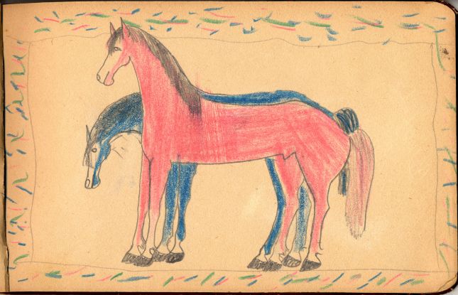 Rosebud School Album: Plate 07 Two Horses - drawing #1